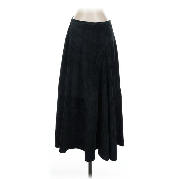 Valerie Stevens - Vintage Black Leather Suede Long Midi A Line Skirt Western M - Picture 1 of 4